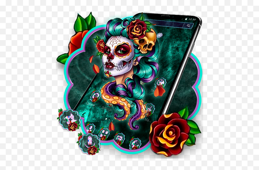 Green Sugar Skull Girl Theme - Garden Roses Emoji,Sugar Skull Emoji
