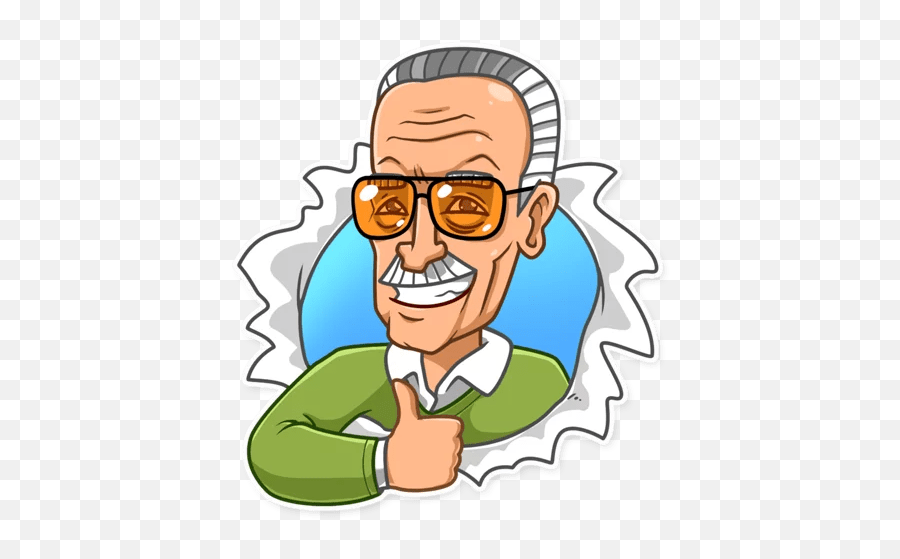 Incredible Stan Lee Stickers - Live Wa Stickers Stan Lee Stickers Whatsapp Emoji,Thumbs Up Guy With Glasses Emoji