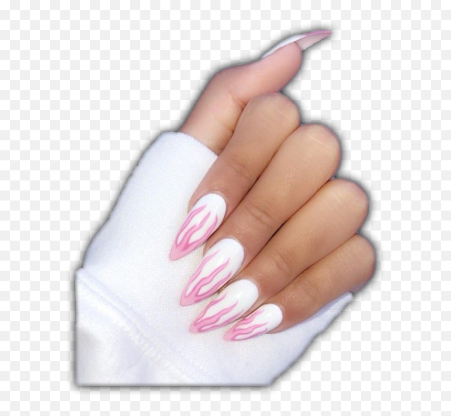 Nails Pink Acrylic White Sticker - Long Acrylic Nails Png Emoji,Manicure Emoji