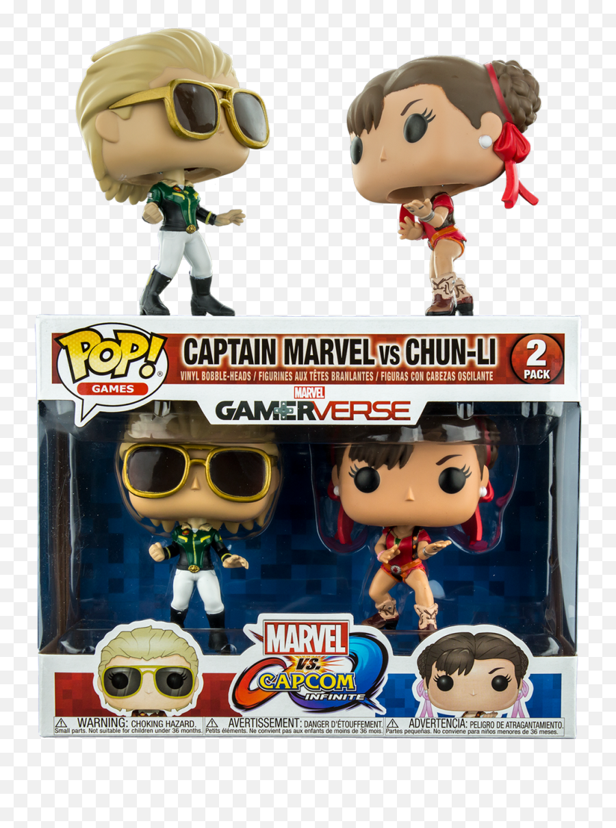 Funko Pop 2 - Pack Marvel Gamerverse Captain Marvel Vs Chunli Captain Marvel Chun Li Pop 2 Pack Emoji,Captian Marvel No Emotions