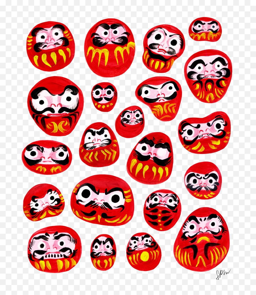 Japanese Daruma Characters Framed Art Print By Stray Pencil - Dot Emoji,Japanese Doll Emoji