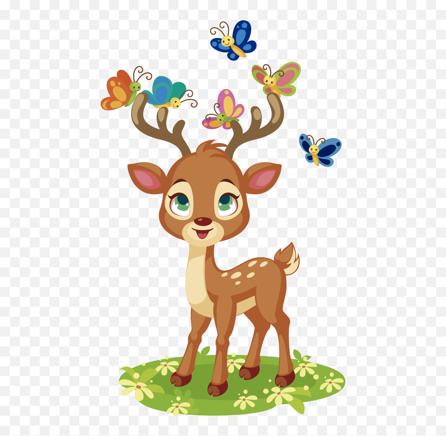 Animated Deer Illustration Wall Art - Animal Figure Emoji,Animated Christmas Emoji