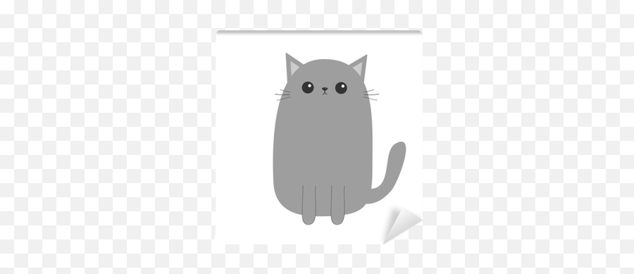 Gray Cat Kitten Cute Cartoon Kitty Character Kawaii Animal Funny Face With Eyes Moustaches Nose Ears Love Greeting Card Flat Design White - Cat Cartoon Face Grey Emoji,Black Emoticon With Ears