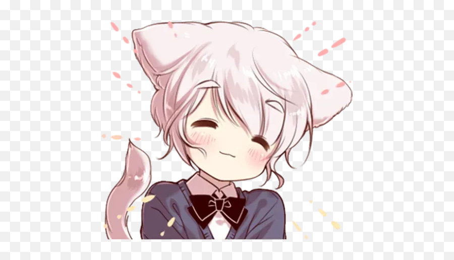 Cute Cat Ear Boy Whatsapp Stickers - Stickers Cloud Boy Cat Anime Cute Emoji,Anime Cat Emoticon