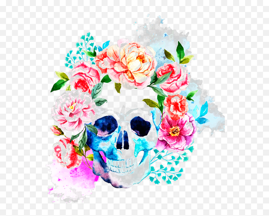 Mq Flowers Skull Flower Gret Sticker - Watercolor Art Skull With Flowers Emoji,Flower Vs Footprints Skull Emoji