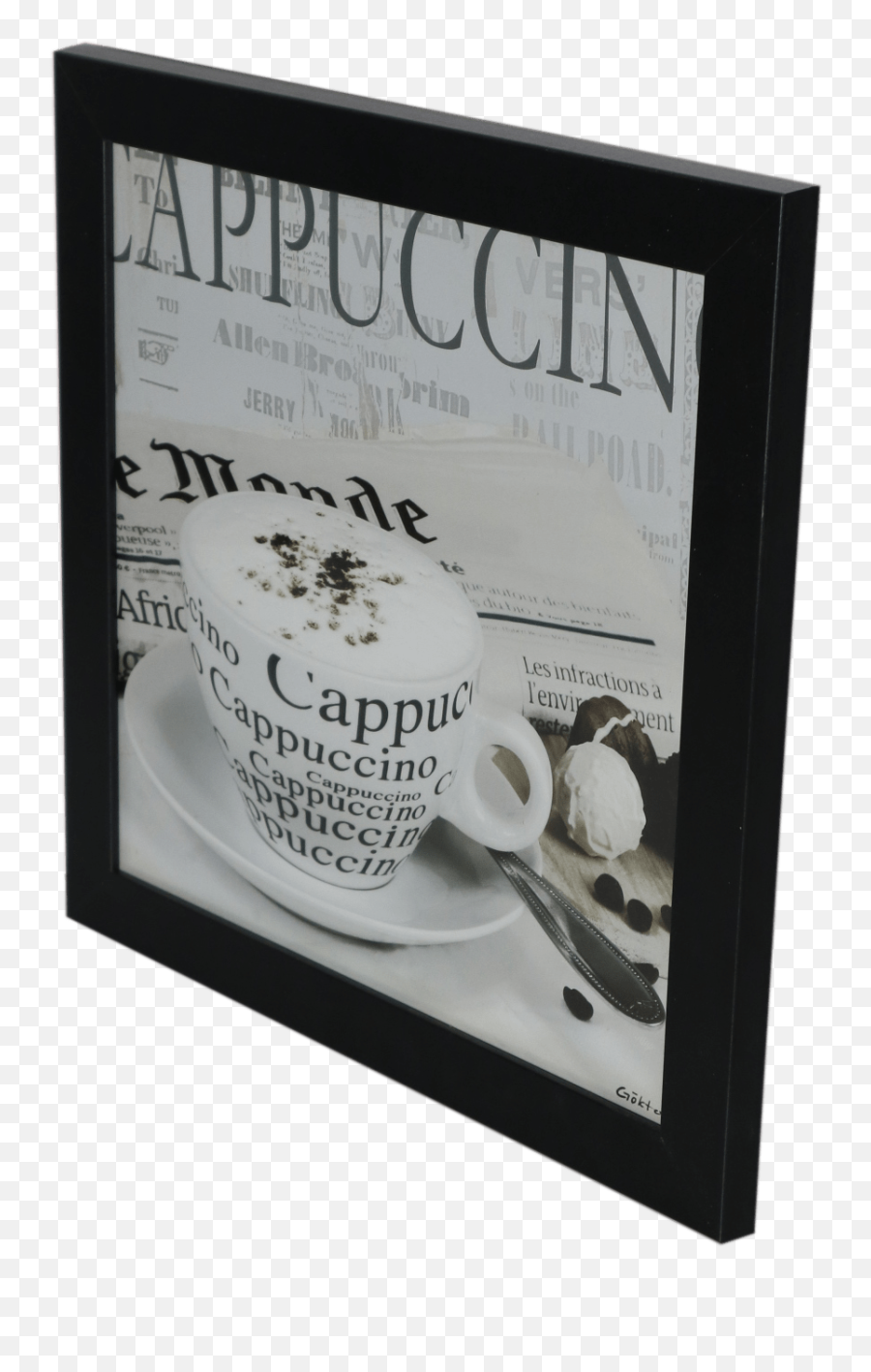 Tablou Decorativ Pe Placaj Cu Rama Neagra Din Lemn Cappuccino 36 X 36 Cm - Saucer Emoji,Emoticon De Aspa