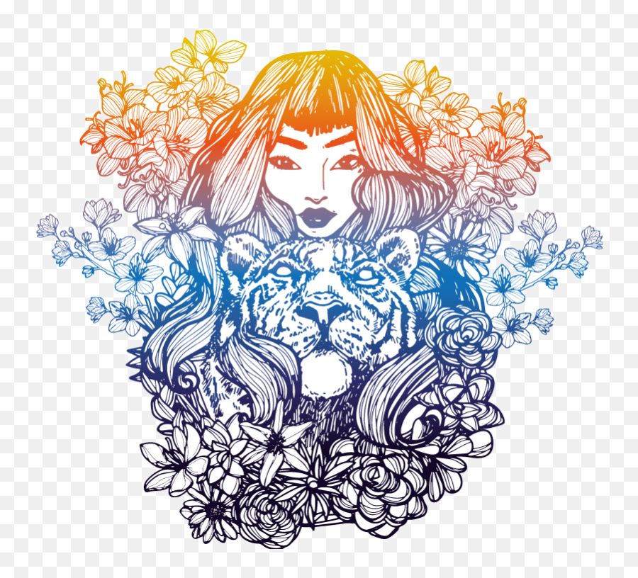 Flower Celtic Woman Gradient Colour - Dibujo Tigre Y Mujer Emoji,Emoticons Wall Decals