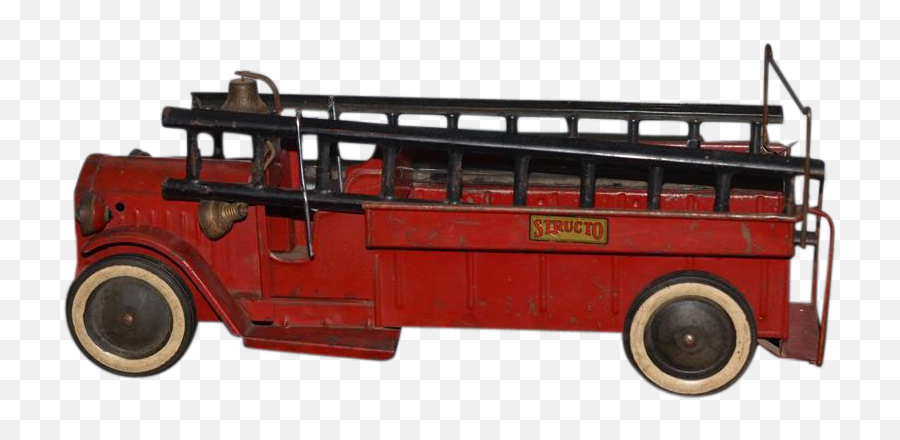 Old Structo Fire Truck W Ladders And Bell Pressed - Double Vintage Pressed Steel Structo Large Dumper Truck Emoji,Fire Emoji And Fire Truck Emoji