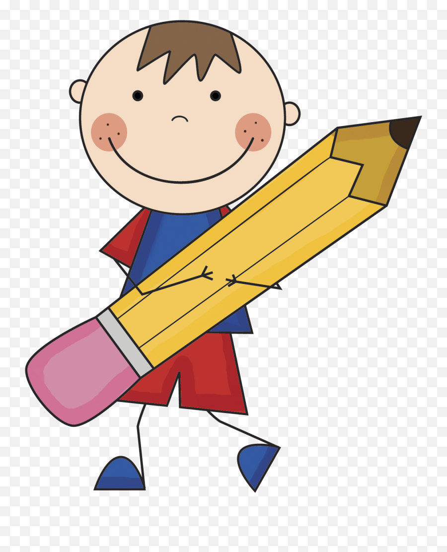 Boy With Pencil Clipart Transparent Png - School Scrappin Doodles Clipart Emoji,Paper Pencil Emoji