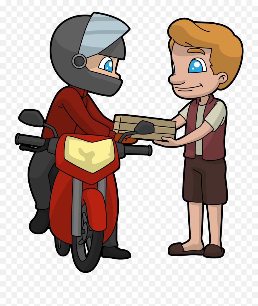 Cartoon Delivery Guy In A Motorbike - Cartoon Delivery Guy Emoji,Motorbike Emoji