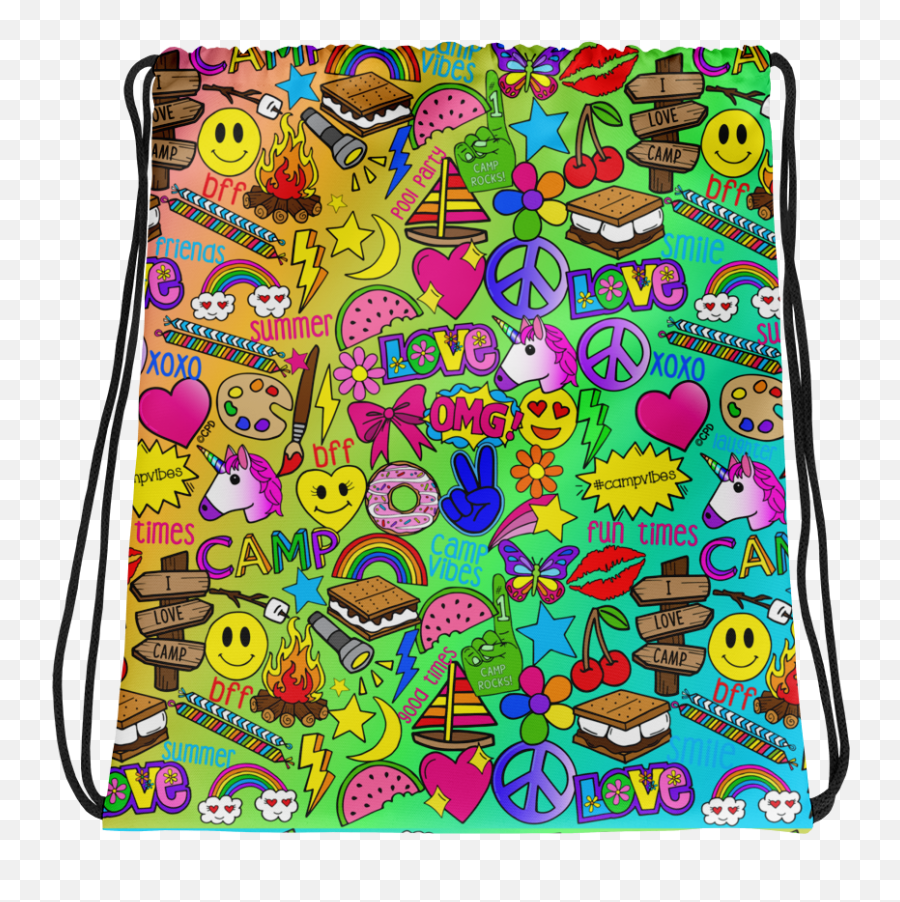 Camp Times Drawstring Bag - Handbag Style Emoji,Emoji Drawstring Backpacks