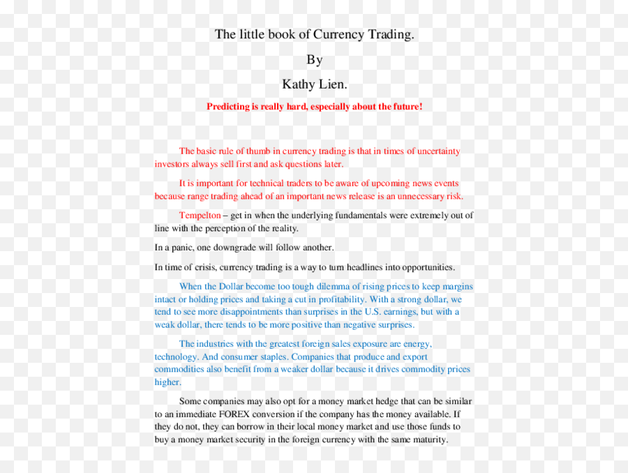 Doc The Little Book Of Currency Trading Summary - Document Emoji,No Emotions Trading