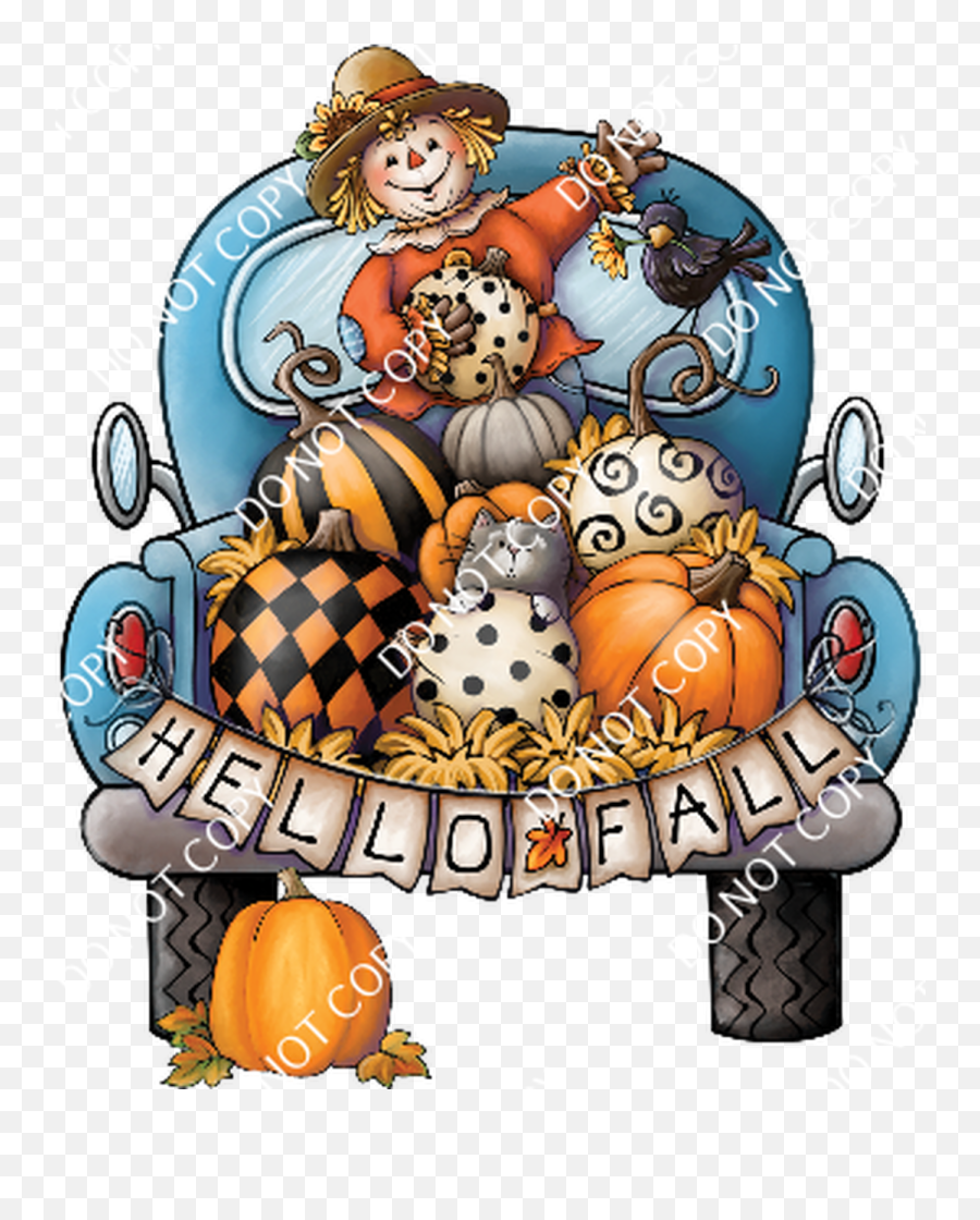 Hello Fall Scarecrow In Truck Emoji,Emotions Art Design Cartoon