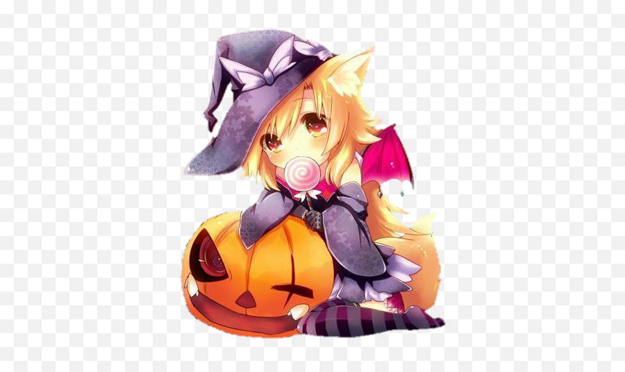 Bruja Witch Halloween Anime Sticker By Evelyn Ao - Neko Halloween Anime Transparent Emoji,Pumpkin Emoji Happy Girl