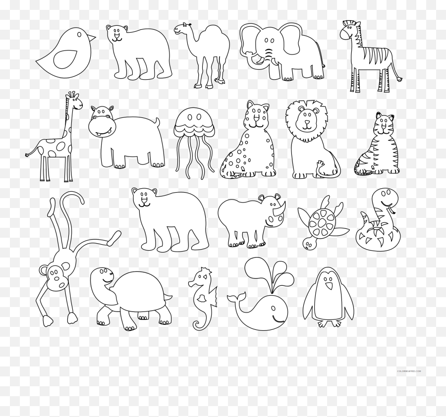 Black And White Animals Coloring Pages Colorful Animals - Printable Black And White Animals Emoji,Free Emoji Coloring Pages