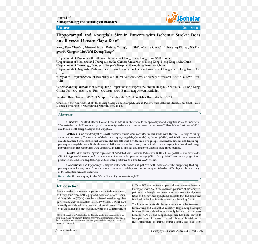 Pdf Hippocampal And Amygdala Size In Patients With Ischemic Emoji,Amygdale Et Emotion