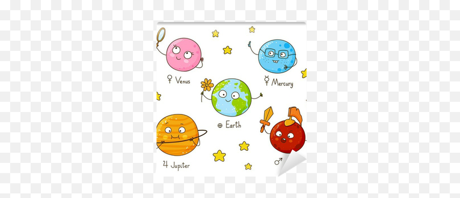 Set Of Cute Cartoon Planets Wall Mural U2022 Pixers - We Live Emoji,Too Cute Emoticon
