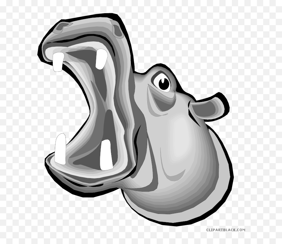 Mouth Open Cartoon - Hippo Face Black White Png Emoji,Free African American Emojis