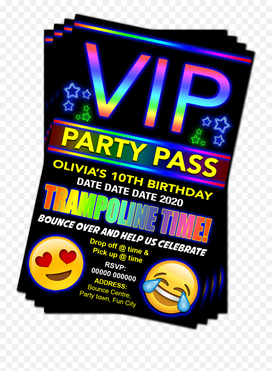 Trampoline Birthday Party Invitation Vip Pass Emoji Red Pink Or Blue Grandwazoodesign - Vertical,Celebrate Emoji Png