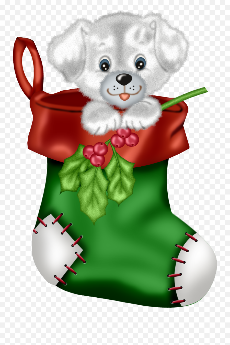 Christmas Green Stocking With Puppy Png Clipart Christmas - Christmas Puppy Clipart Png Emoji,Christmas Stocking Cap Emoticons