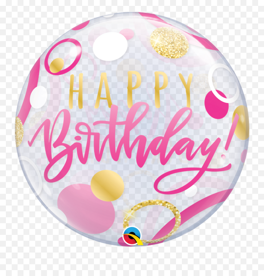 22q Bubble Happy Birthday Pink U0026 Gold Dots1 Count - Havin Gold Happy Birthday Pink Balloons Emoji,Emoji Cupcake Stencil