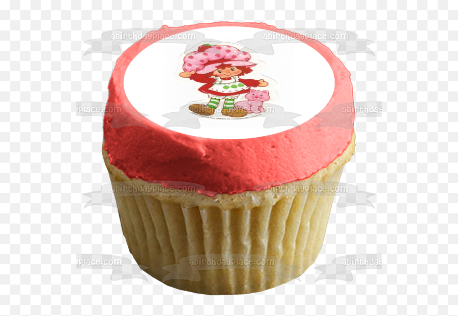 Strawberry Shortcake Waving Pink Cat Edible Cake Topper Image Abpid11939 Emoji,Shortcake Emoji