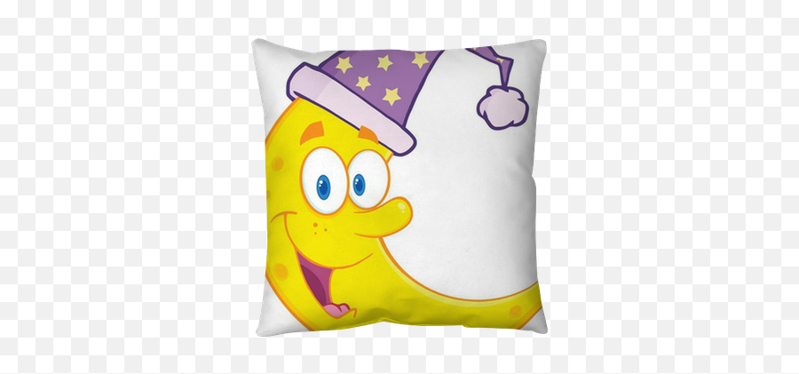 Smiling Cute Moon With Sleeping Hat Cartoon Mascot Character Throw Pillow U2022 Pixers - We Live To Change Emoji,Moon Character Emoticon