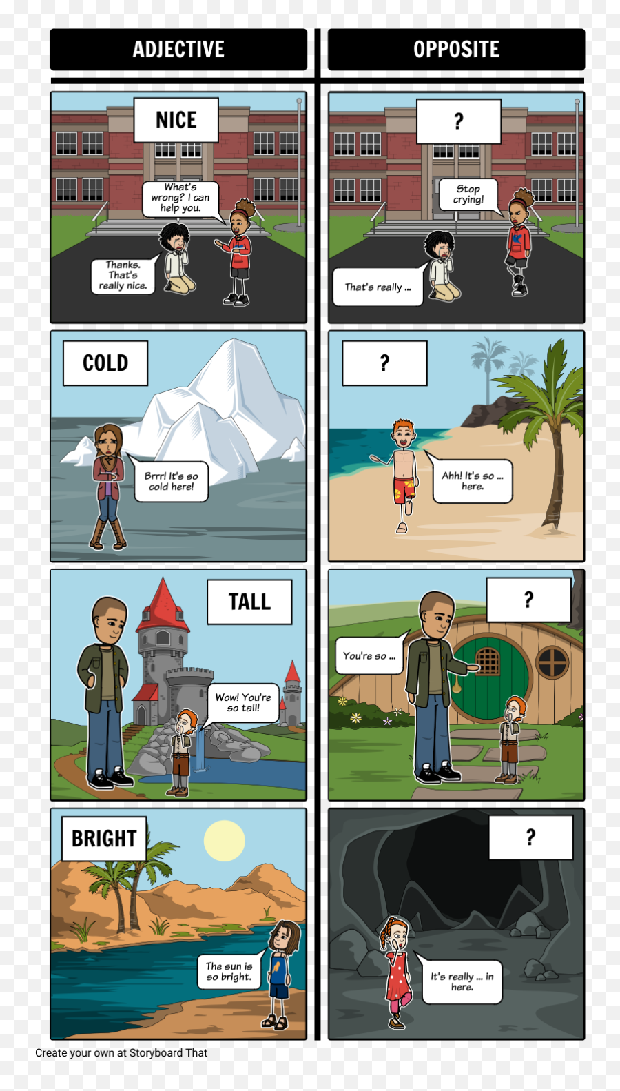 Teaching Adjectives With Storyboards - Ist Gegenteil Von Hell Emoji,Adjectives Emojis