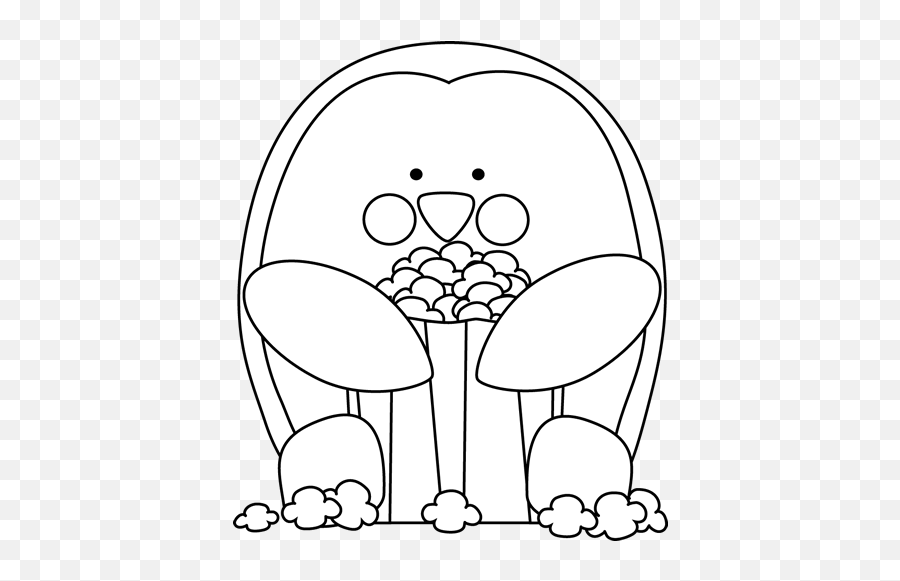 Popcorn Black And White - Penguin Eating Popcorn Colouring Pages Emoji,Eating Popcorn Emoticon Facebook