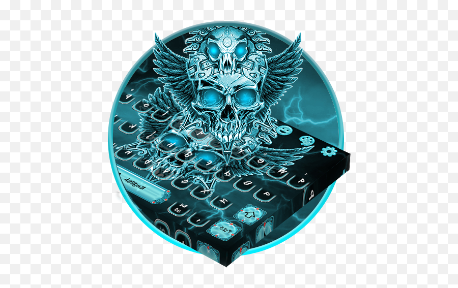 Blue Tech Skull Angel Keyboard Theme - Fictional Character Emoji,Angel Emoticon Android