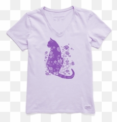 Womenu0027s Cat Flower Power Crusher Vee Life Is Good - Cat Shirt Flower Emoji,Full Hearts And Flower Emojis