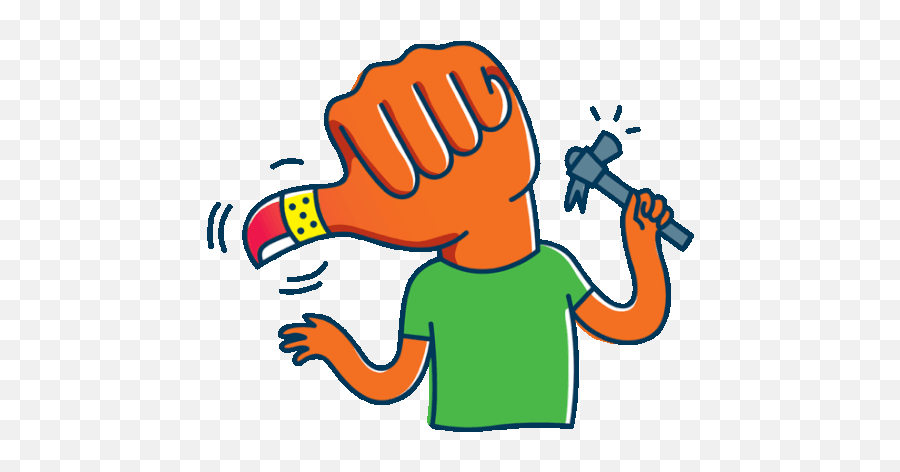 Bandaged Hand Holding Hammer Sticker - Talktothe Hands Emoji,Google Emoji Holding Head