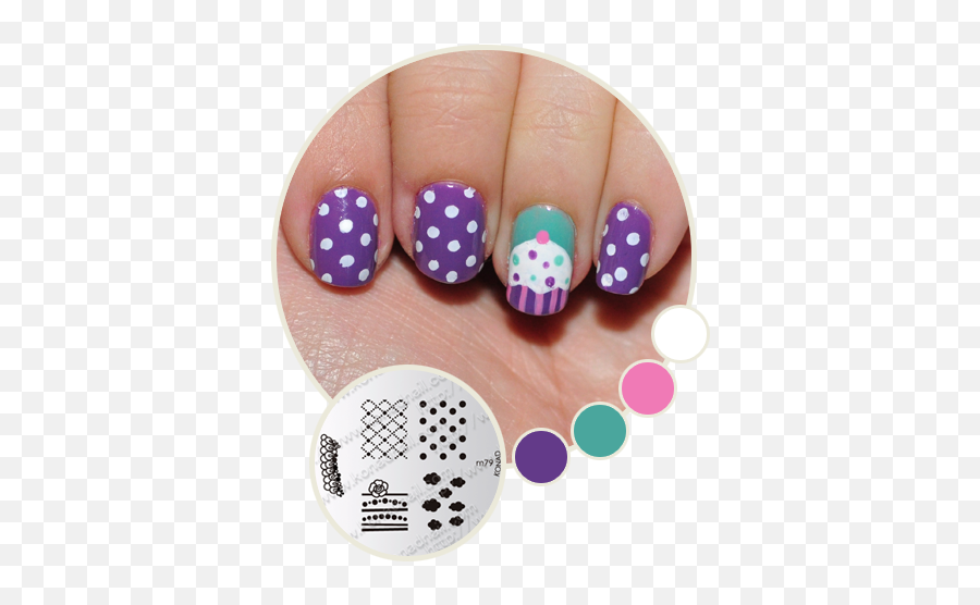Purple Polka Dot And Cupcake Nails - Simple And Cute Nail Designs For Kids Emoji,Manicure Emoji