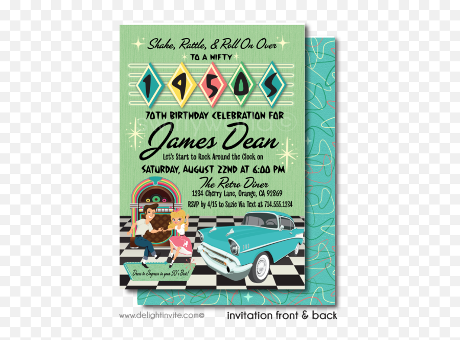 Digital Birthday Invites Tagged 50s Jukebox Party - Swirly Emoji,70th Birthday Emojis