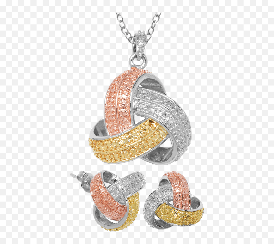 Tri - Tone Love Knot Earring U0026 Necklace Set With Diamond Accent Solid Emoji,100 Emoji Chain