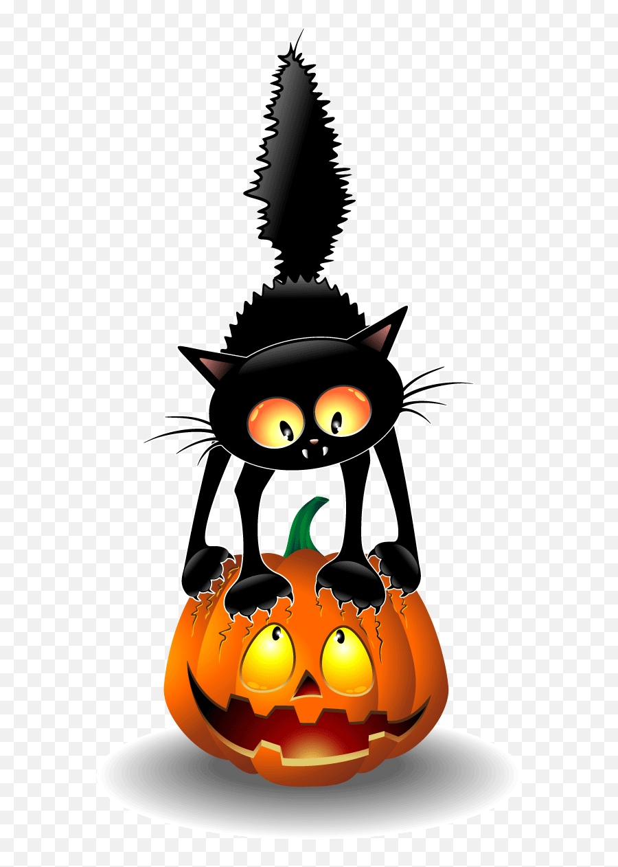Black Cat Halloween Clip Art - Cartoon Black Cat And Halloween Black Cat Clip Art Emoji,Pumpkin Emoji