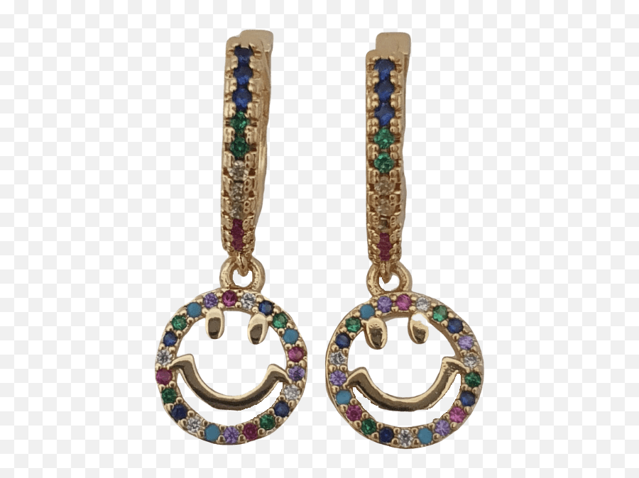 18k Gold Plated Rainbow Cz Crystal - Solid Emoji,Emoticons Eearings