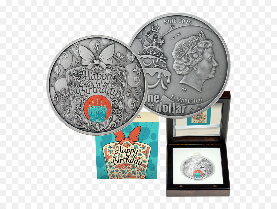 Happy Birthday Silver Coin In Case 1 Dollar Niue Island 2020 Emoji,Happy Birthday With Emotions