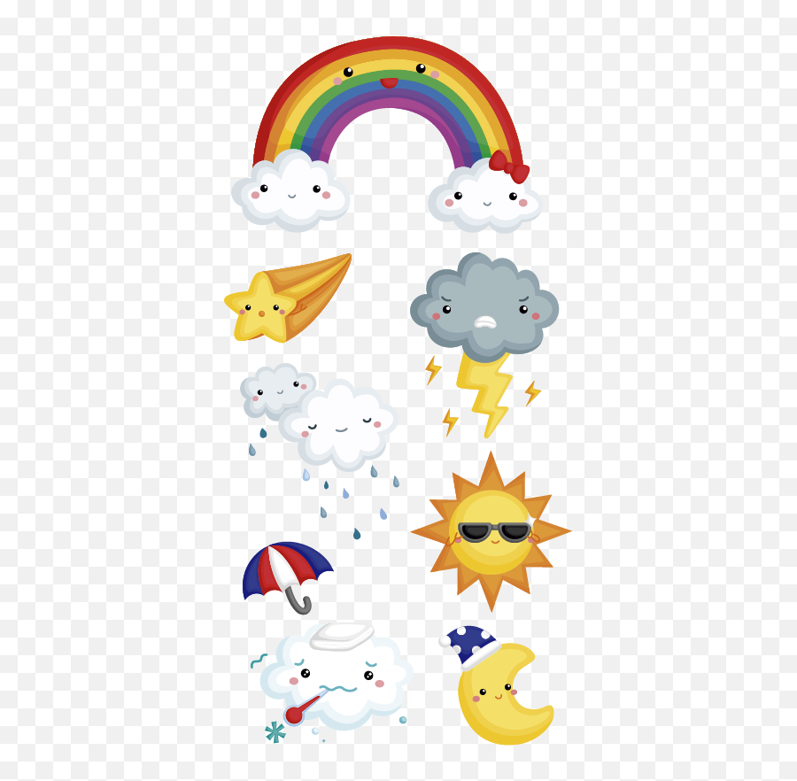 Weather Stickers Illustration Wall Art Decal - Dibujos Del Tiempo Infantil Emoji,Number Ten And Umbrella Emoji
