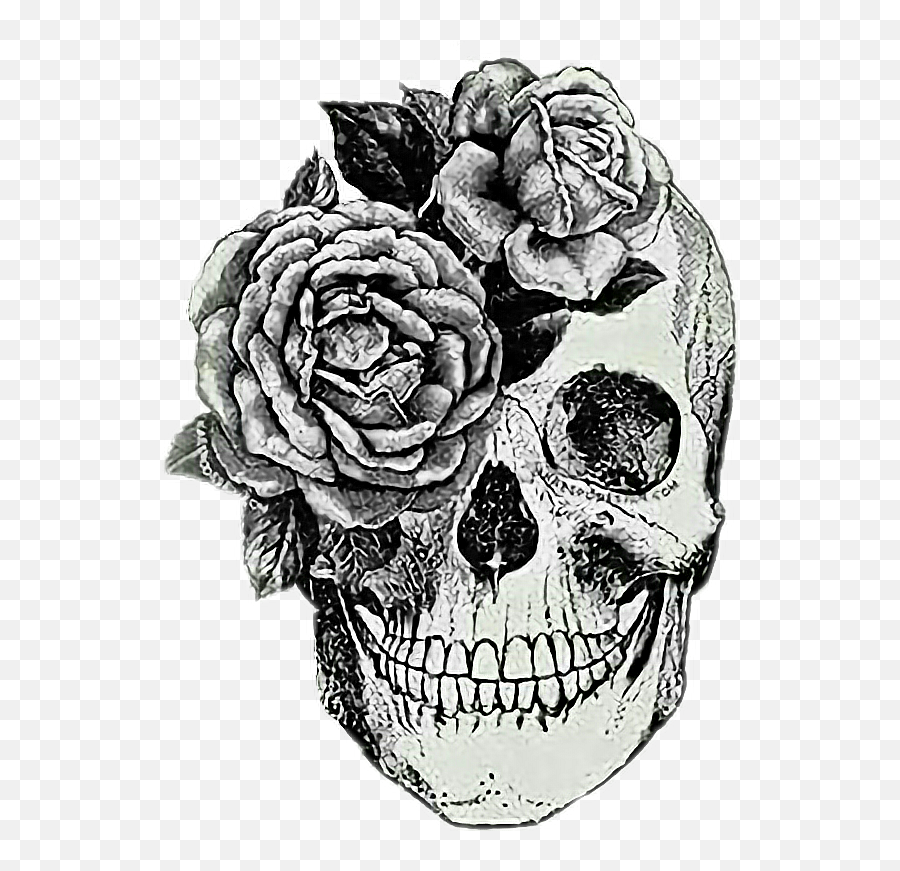 Skull Flowers Flower Cute Sticker - Aesthetic Skull And Rose Tattoo Emoji,Flower Vs Footprints Skull Emoji