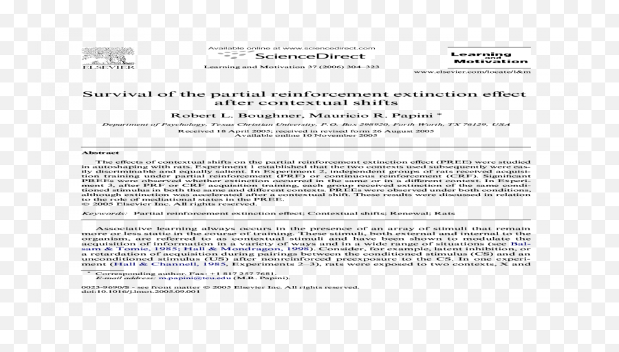 Survival Of The Partial Reinforcement Extinction Effect After Emoji,Chapter 12 Emotions Tcu