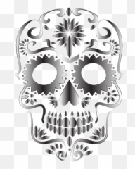 Free Skull Silhouette Clip Art - White Sugar Skull Transparent Background Emoji,Sugar Skull Emoji