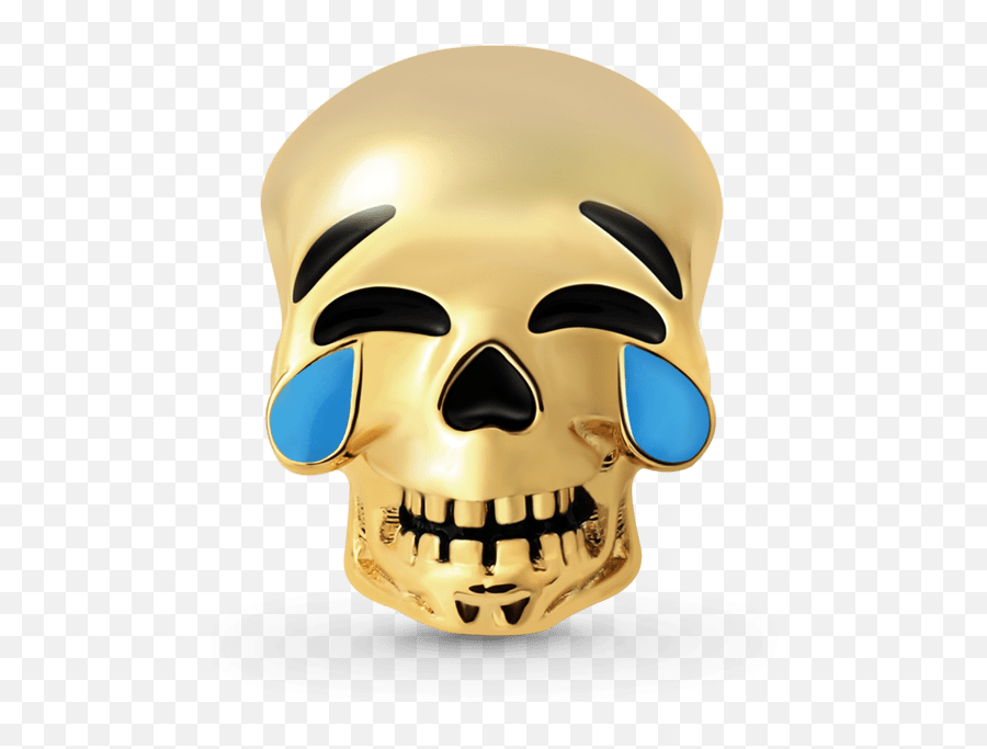 Laugh Cry Skull Charm Bead Sterling Silver 18k Gold Palted - Tete De Mort Qui Pleure Emoji,Scared Dinosaur Emoticon