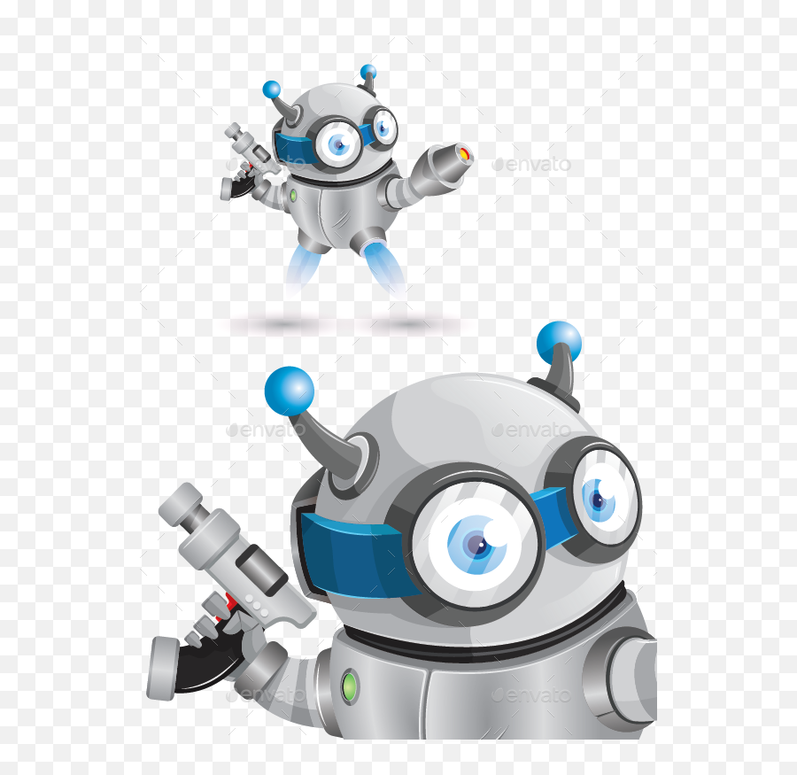 Vector Illustration Of Robot With Gun And Have Turbo Power On White Background Emoji,Robot Emotion Clipart