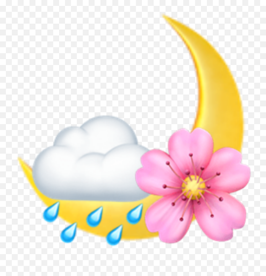 Moon Flower Rain Emoji Sticker - Flower Emoji Transparent Background,Rain Emoji