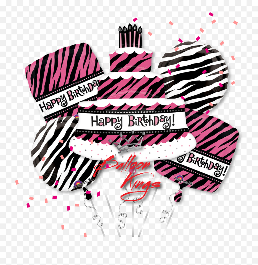 Birthday Ribbon Png - Happy Birthday Zebra Cake Bouquet Balloon Emoji,Emoji 5th Birthday