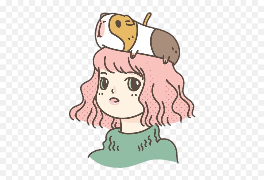Girl Animal Pink Green Draw Sticker - Guinea Pig Stickers Emoji,Emoji Drawing Awsome