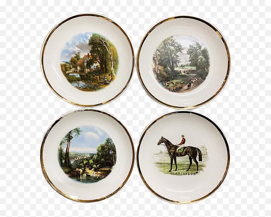 English Traditional Scenic Equestrian Catchall Trinket Dishes - Set Of 4 Serving Tray Emoji,Work Emotions Rims