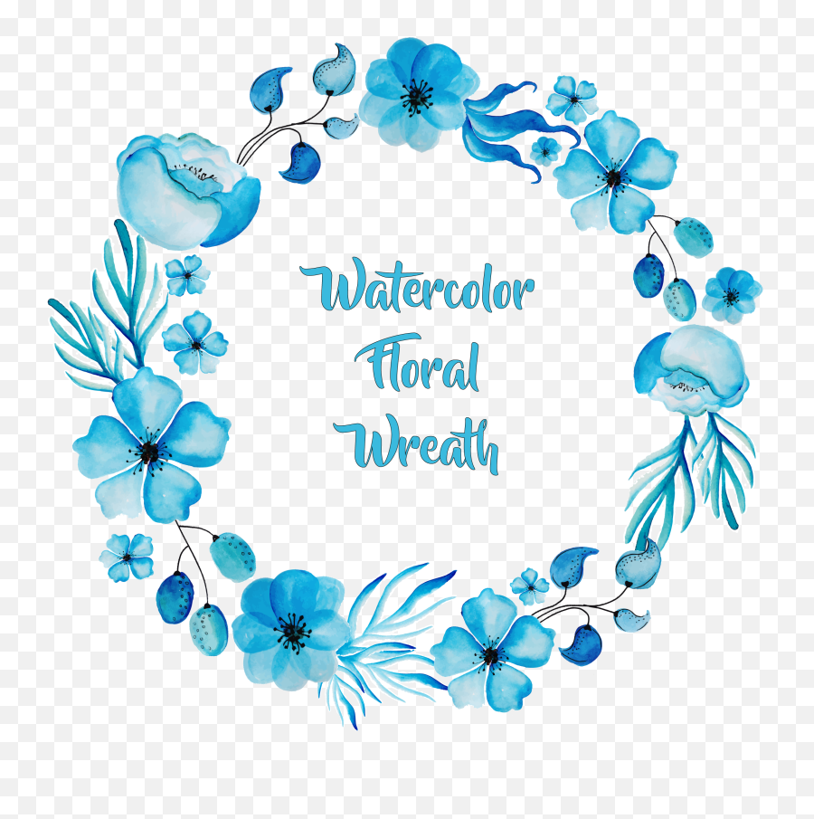 Download Blue Flower Wreath Watercolor Painting Exquisite Emoji,Emoticon For Blue Flower