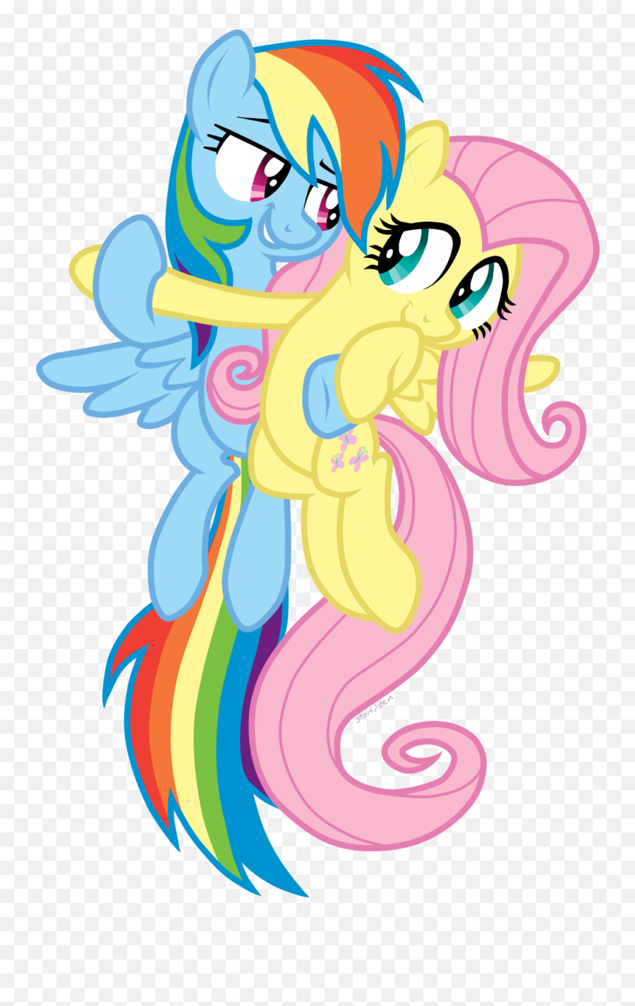 Hugging Clipart Transparent - Fluttershy And Rainbow Dash Flutterdash Fanart Pony Emoji,Rainbow Dash Emoji